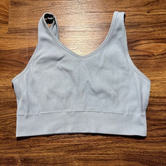 Aerie Ribbed Sports Bra Womens Size XL Light Blue Most Support Sweat Cardio Yoga - Picture 1 of 6